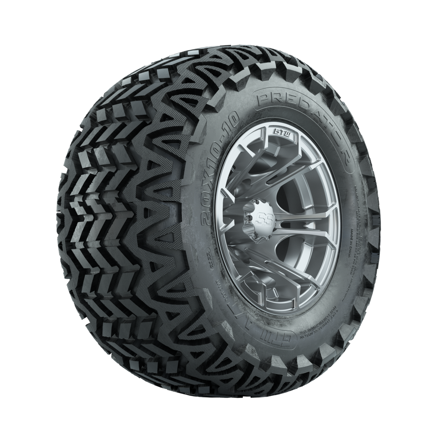 GTW Spyder Silver Brush 10 in Wheels with 20x10-10 Predator All Terrain Tires Full Set