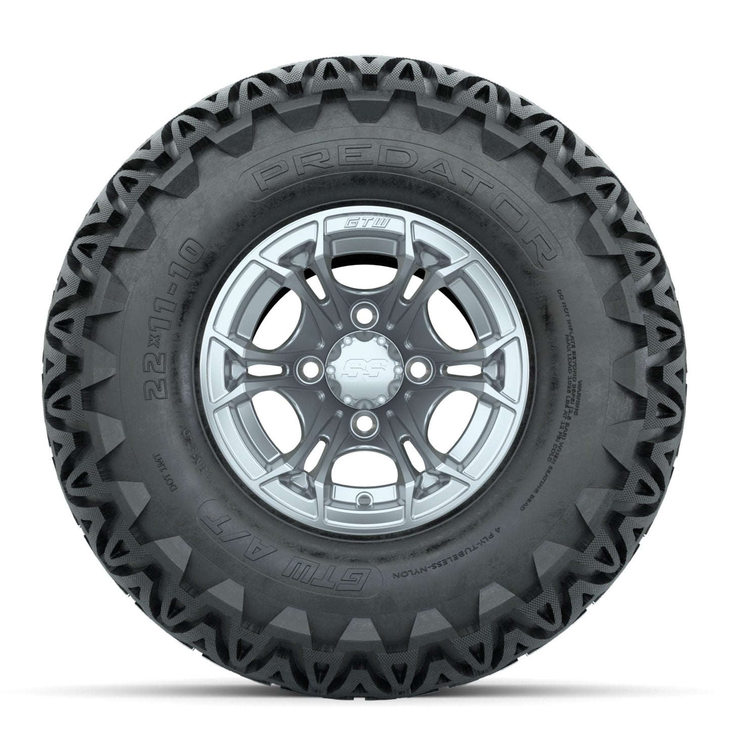 GTW Spyder Silver Brush 10 in Wheels with 22x11-10 Predator All Terrain Tires Full Set