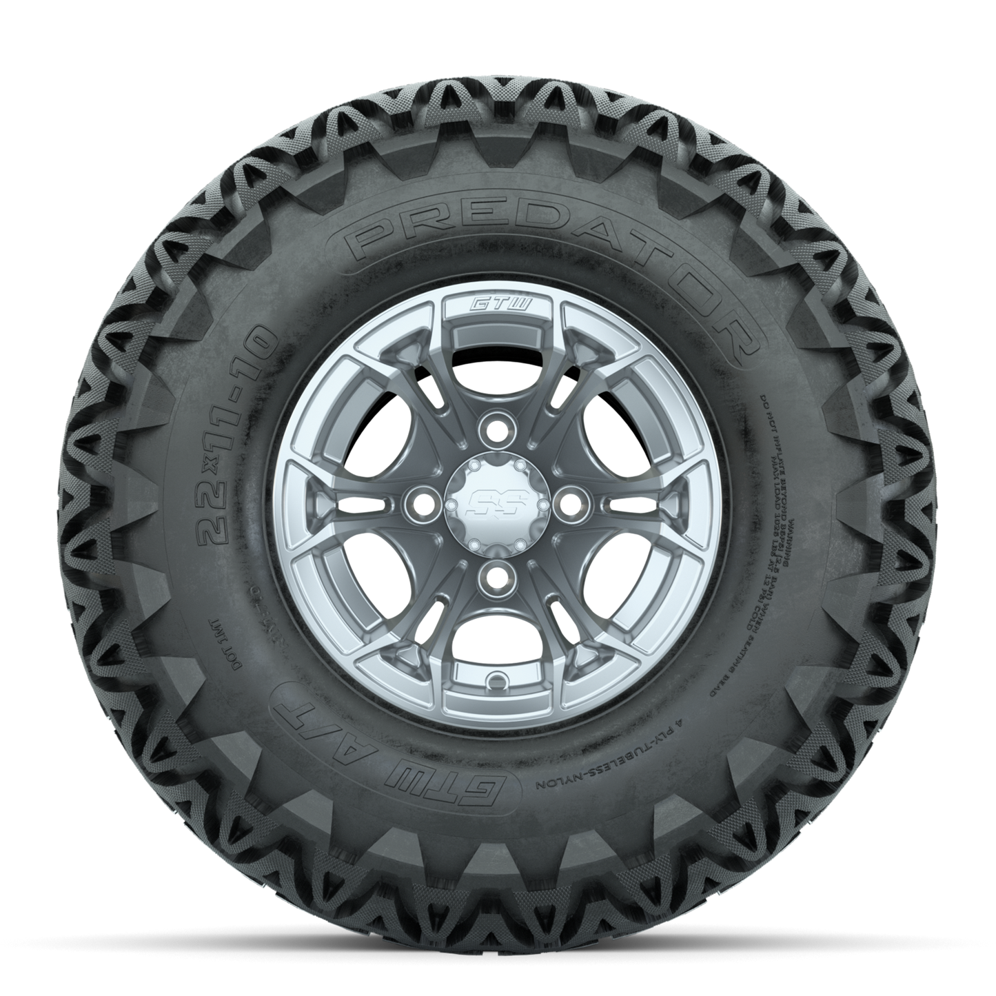 GTW Spyder Silver Brush 10 in Wheels with 22x11-10 Predator All Terrain Tires Full Set