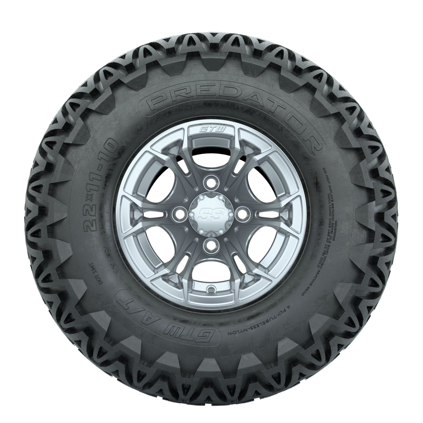GTW Spyder Silver Brush 10 in Wheels with 22x11-10 Predator All Terrain Tires Full Set