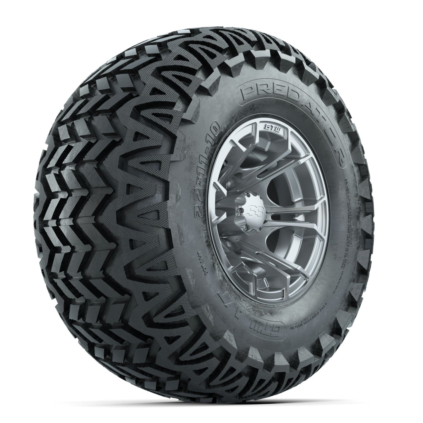 GTW Spyder Silver Brush 10 in Wheels with 22x11-10 Predator All Terrain Tires Full Set