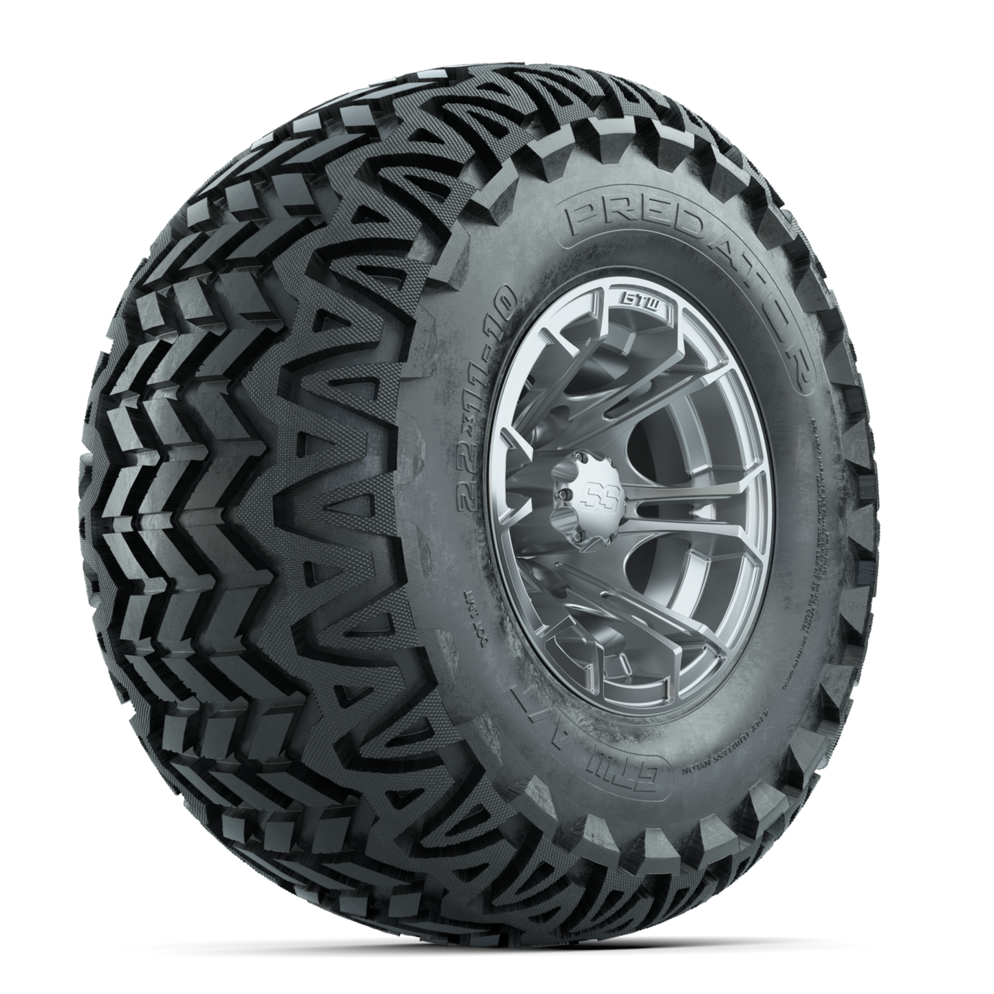 GTW Spyder Silver Brush 10 in Wheels with 22x11-10 Predator All Terrain Tires Full Set