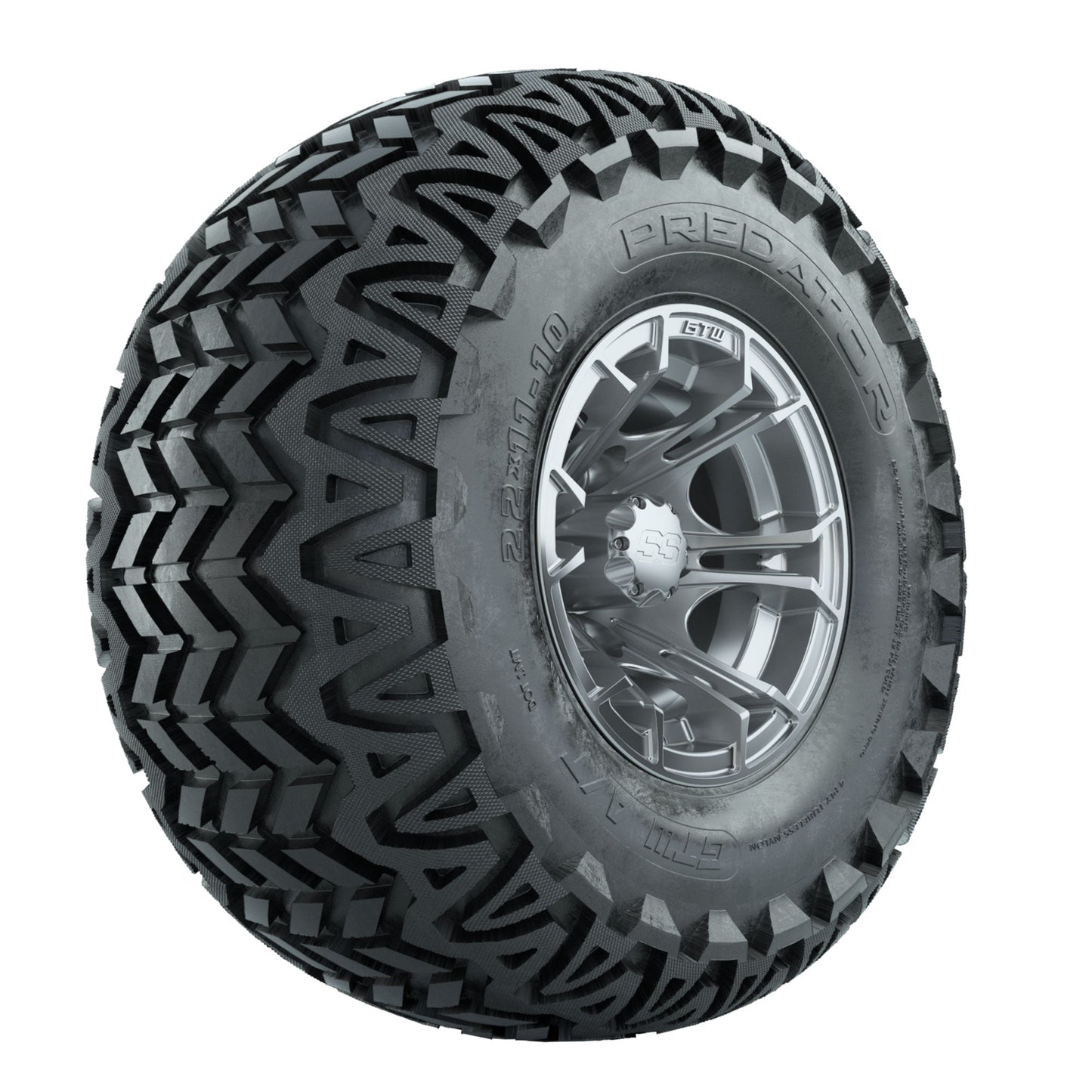 GTW Spyder Silver Brush 10 in Wheels with 22x11-10 Predator All Terrain Tires Full Set
