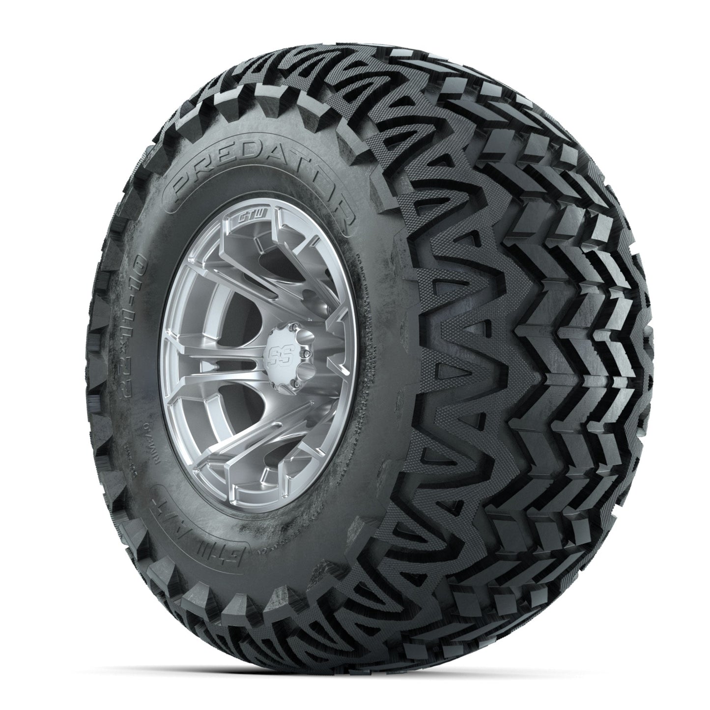 GTW Spyder Silver Brush 10 in Wheels with 22x11-10 Predator All Terrain Tires Full Set