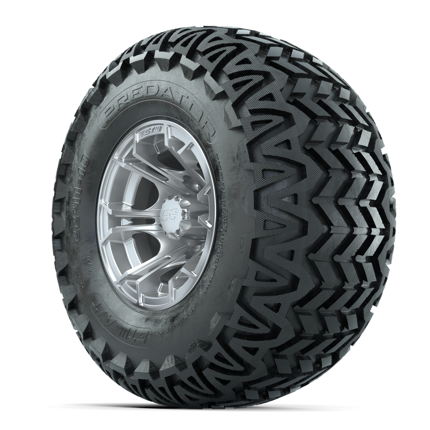 GTW Spyder Silver Brush 10 in Wheels with 22x11-10 Predator All Terrain Tires Full Set