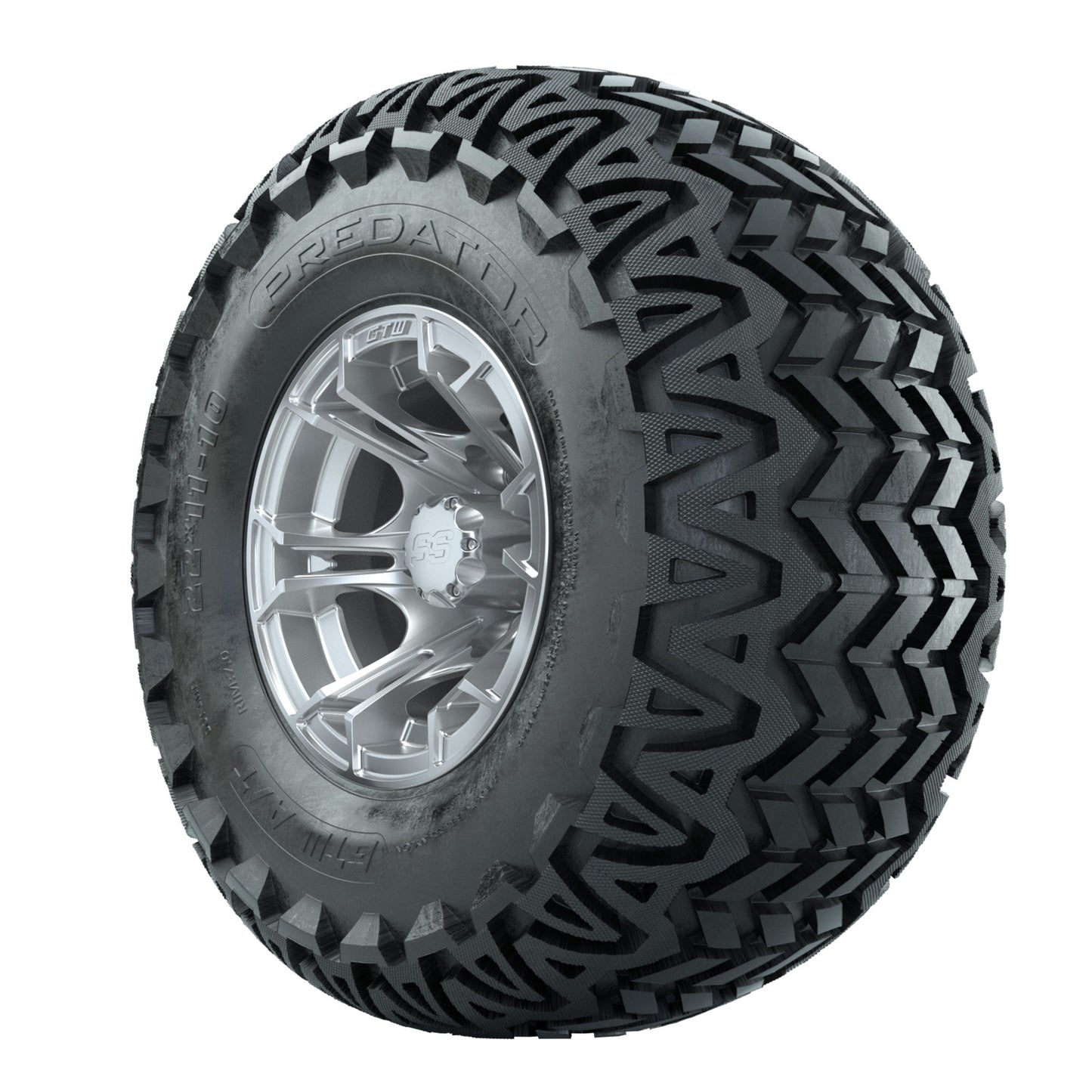 GTW Spyder Silver Brush 10 in Wheels with 22x11-10 Predator All Terrain Tires Full Set