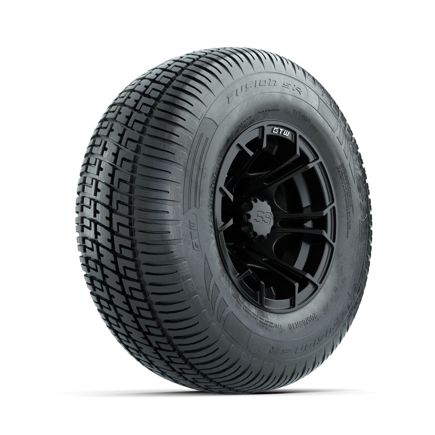 GTW Spyder Matte Black 10 in Wheels with 205/65-R10 Fusion SR Steel Belted Radial Tires Full Set