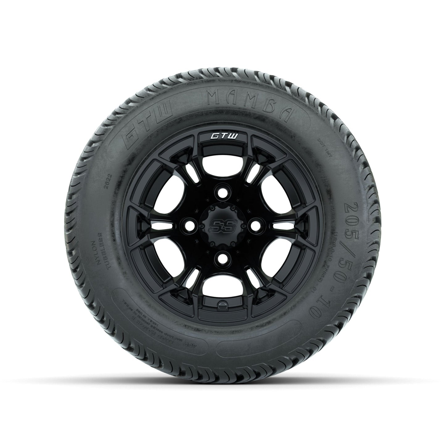 GTW Spyder Matte Black 10 in Wheels with 205/50-10 Mamba Street Tires Full Set