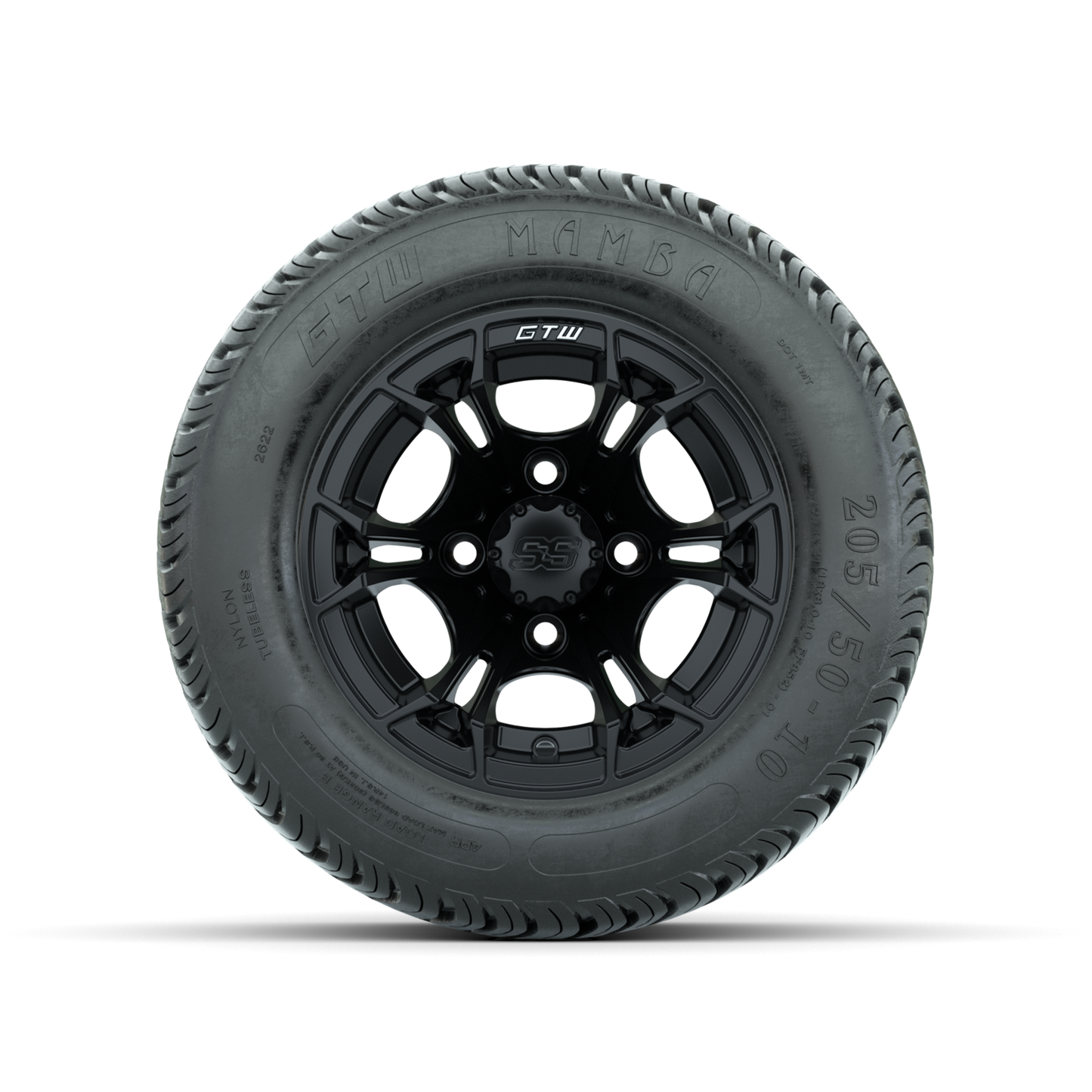 GTW Spyder Matte Black 10 in Wheels with 205/50-10 Mamba Street Tires Full Set