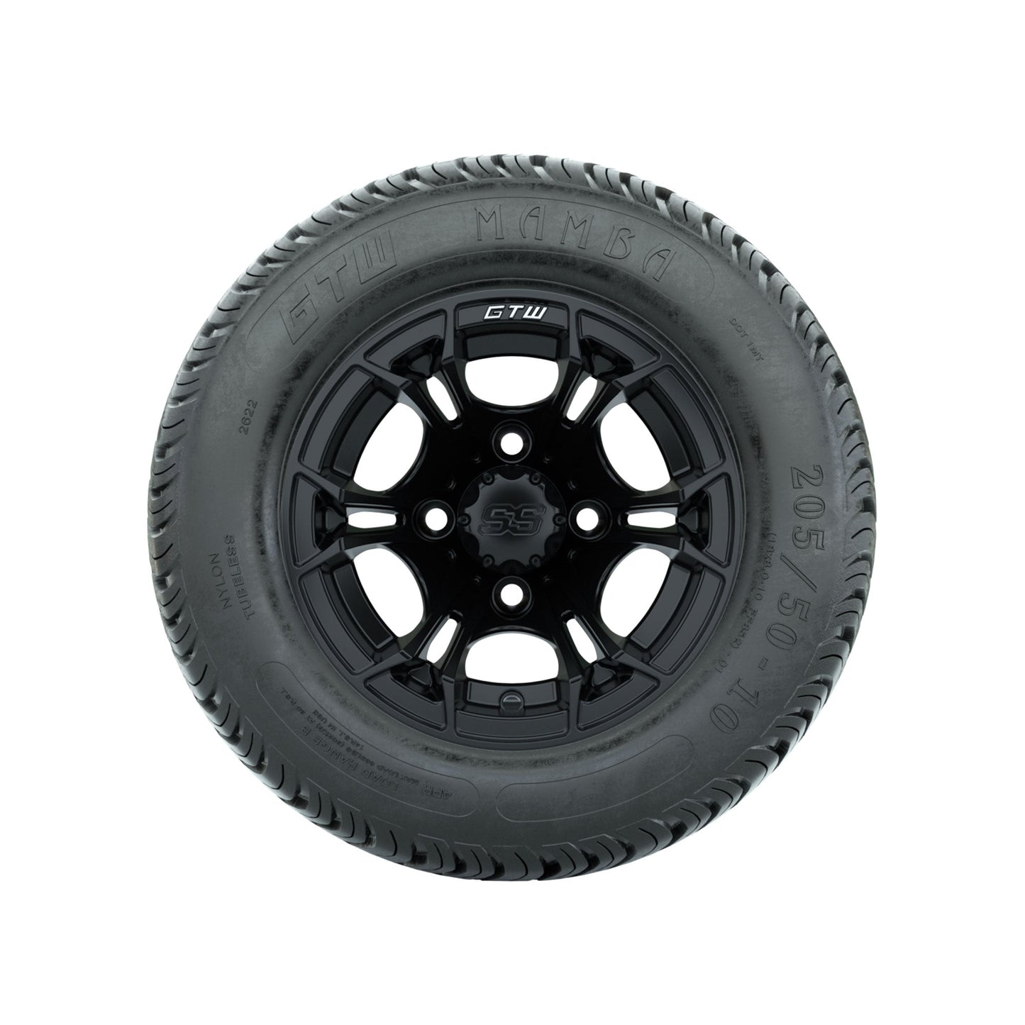 GTW Spyder Matte Black 10 in Wheels with 205/50-10 Mamba Street Tires Full Set
