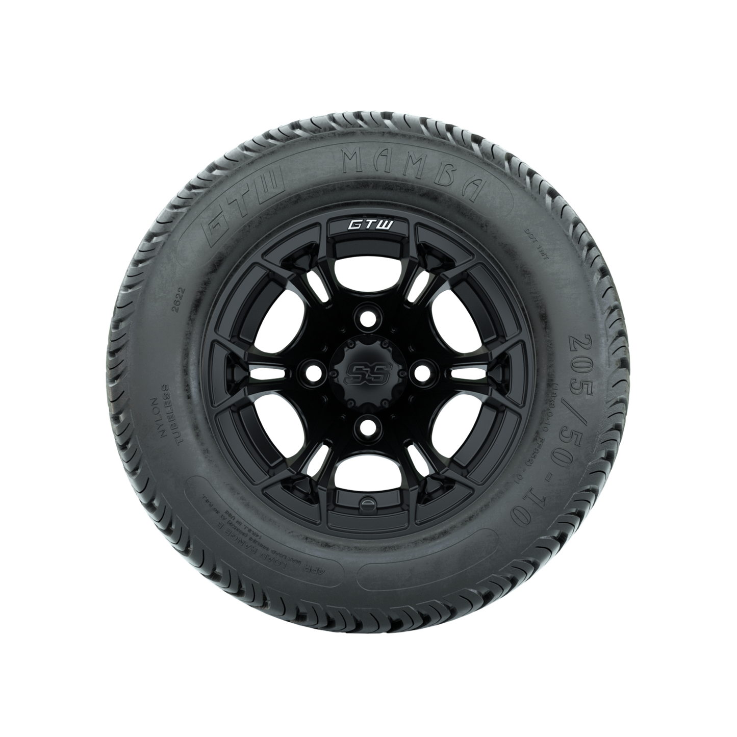 GTW Spyder Matte Black 10 in Wheels with 205/50-10 Mamba Street Tires Full Set