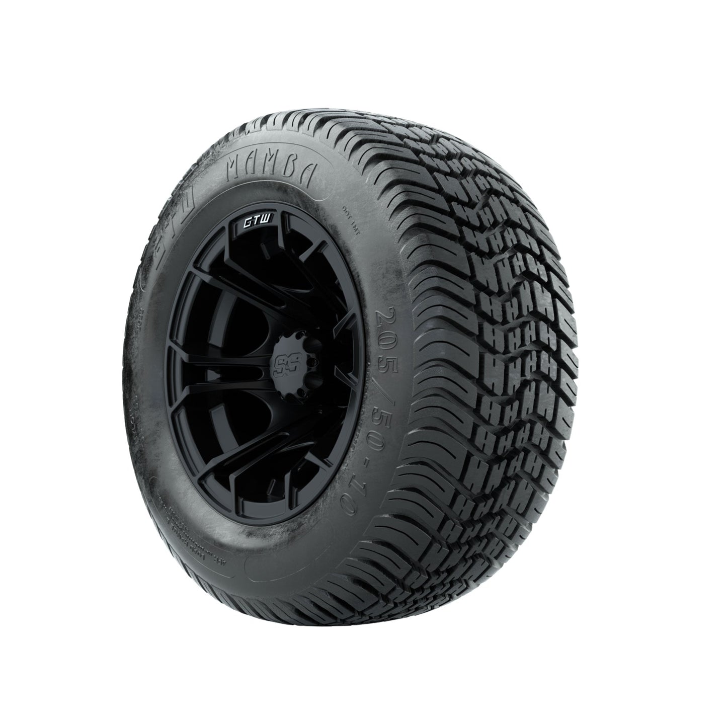 GTW Spyder Matte Black 10 in Wheels with 205/50-10 Mamba Street Tires Full Set