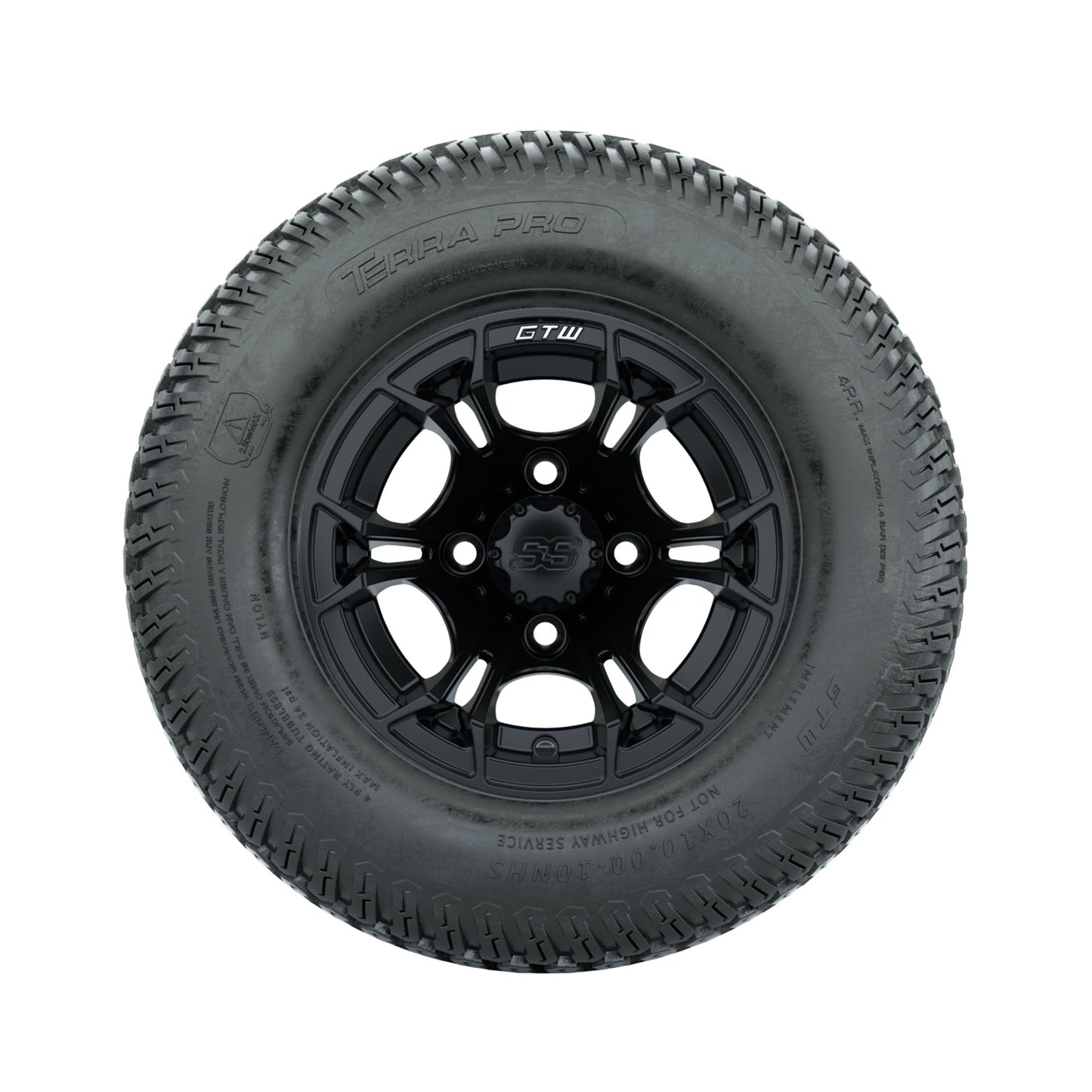 GTW Spyder Matte Black 10 in Wheels with 20x10-10 Terra Pro S-Tread Traction Tires Full Set
