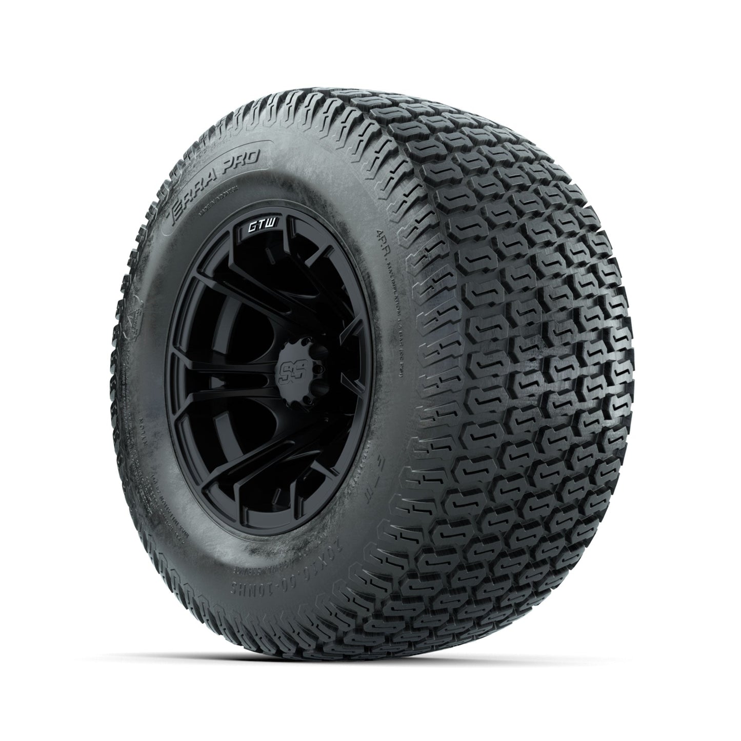 GTW Spyder Matte Black 10 in Wheels with 20x10-10 Terra Pro S-Tread Traction Tires Full Set