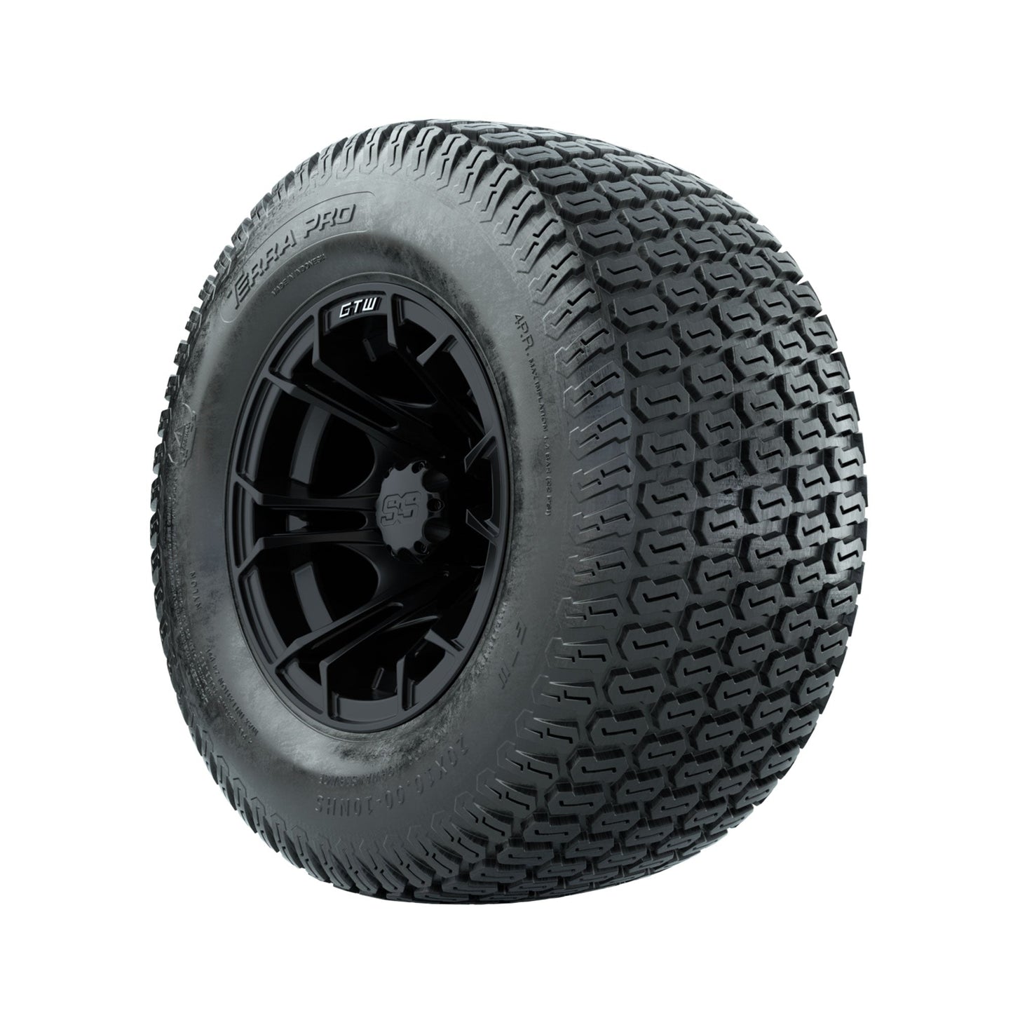GTW Spyder Matte Black 10 in Wheels with 20x10-10 Terra Pro S-Tread Traction Tires Full Set