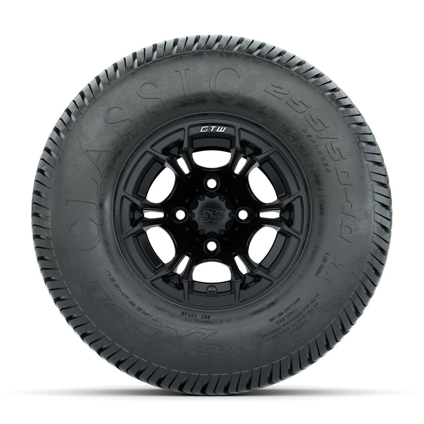 GTW Spyder Matte Black 10 in Wheels with 22x11-10 Excel Classic Street Tires Full Set