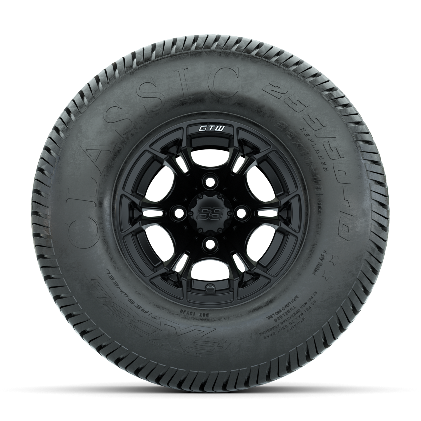 GTW Spyder Matte Black 10 in Wheels with 22x11-10 Excel Classic Street Tires Full Set