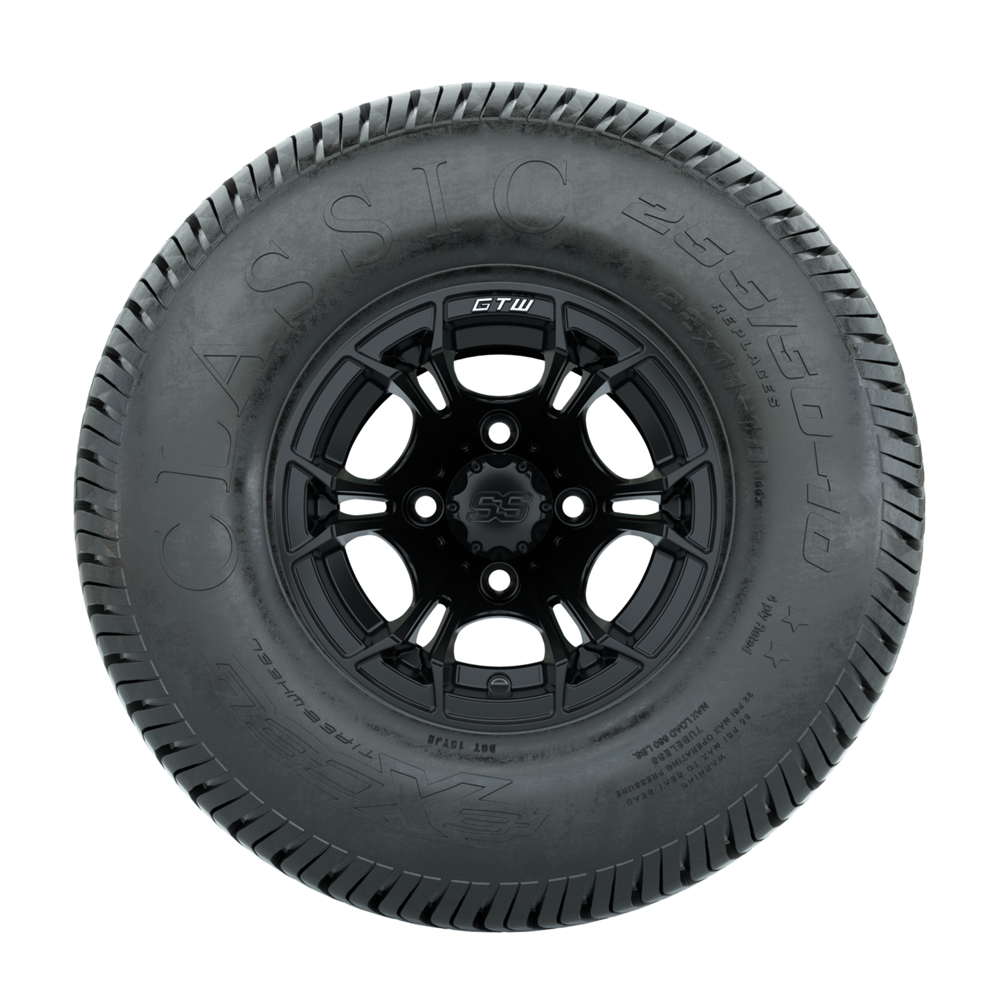 GTW Spyder Matte Black 10 in Wheels with 22x11-10 Excel Classic Street Tires Full Set