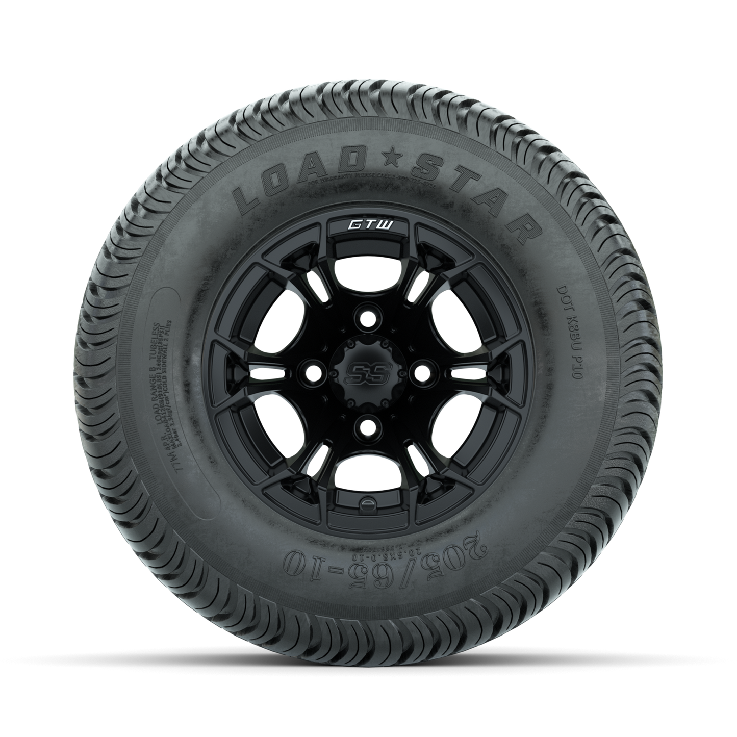 GTW Spyder Matte Black 10 in Wheels with 205/65-10 Kenda Load Star Street Tires Full Set