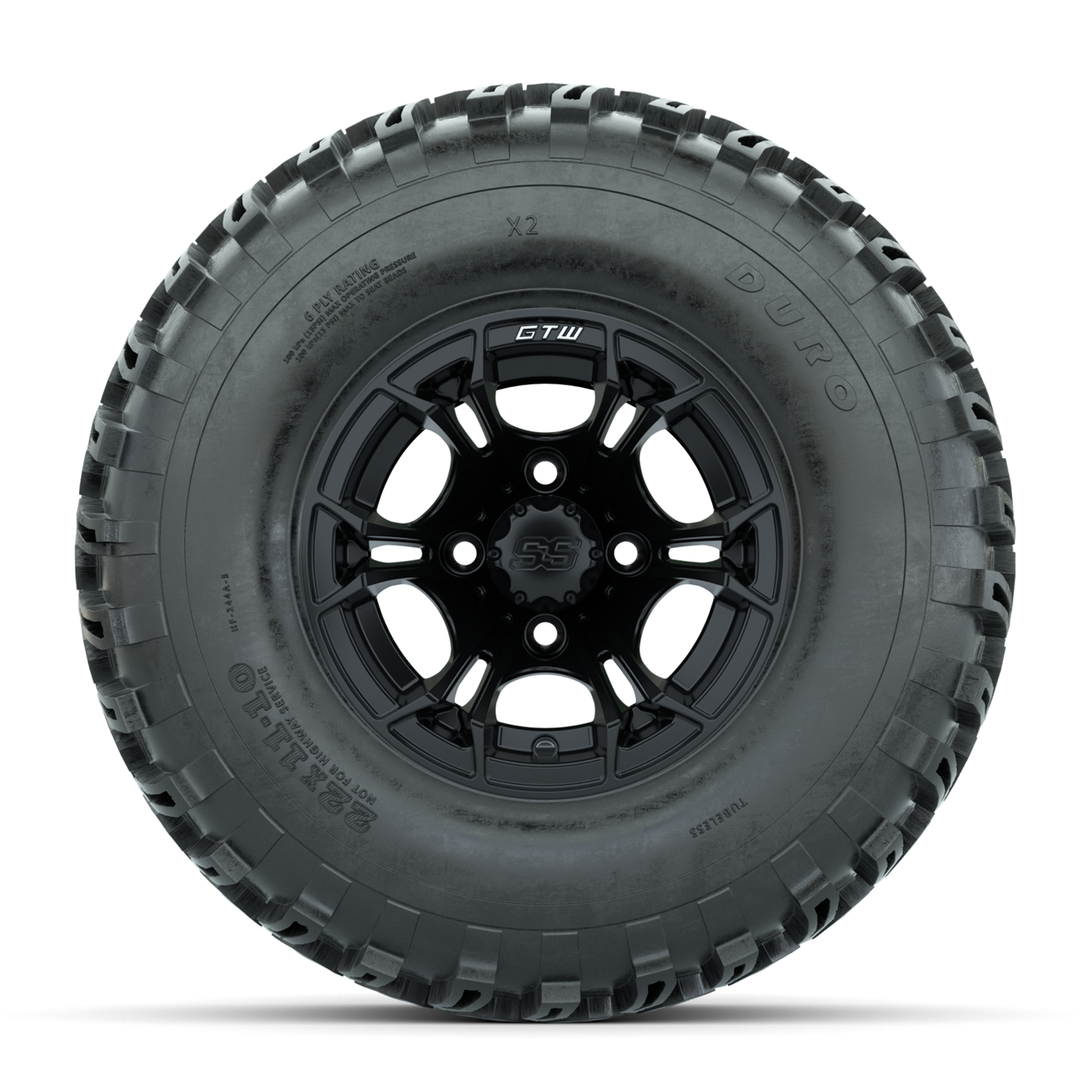 GTW Spyder Matte Black 10 in Wheels with 22x11-10 Duro Desert All Terrain Tires Full Set