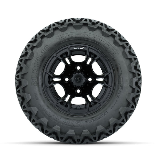 GTW Spyder Matte Black 10 in Wheels with 20x10-10 Predator All Terrain Tires Full Set