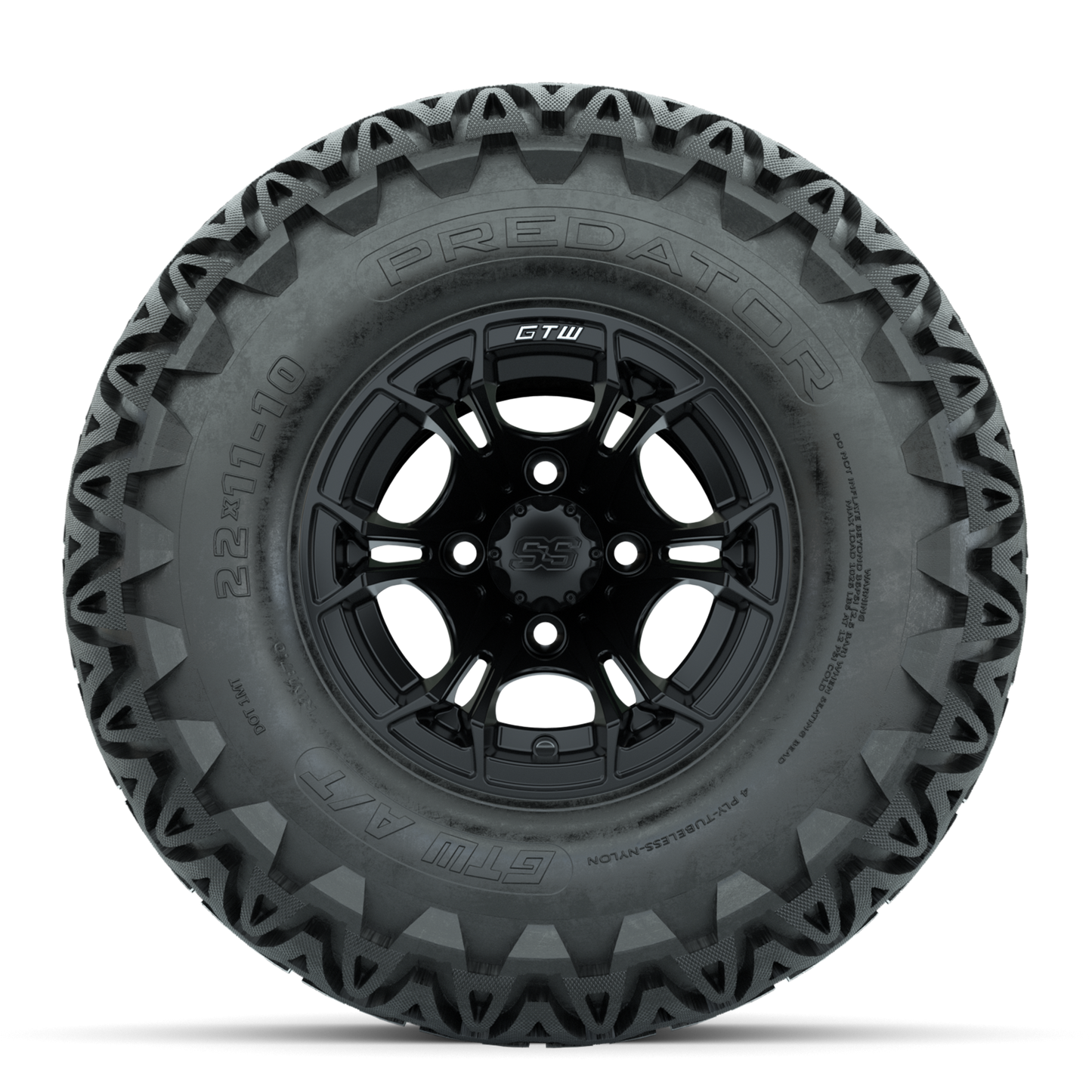GTW Spyder Matte Black 10 in Wheels with 22x11-10 Predator All Terrain Tires Full Set