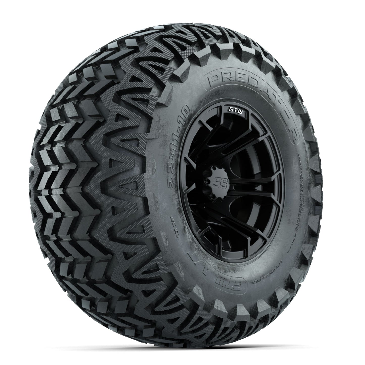 GTW Spyder Matte Black 10 in Wheels with 22x11-10 Predator All Terrain Tires Full Set