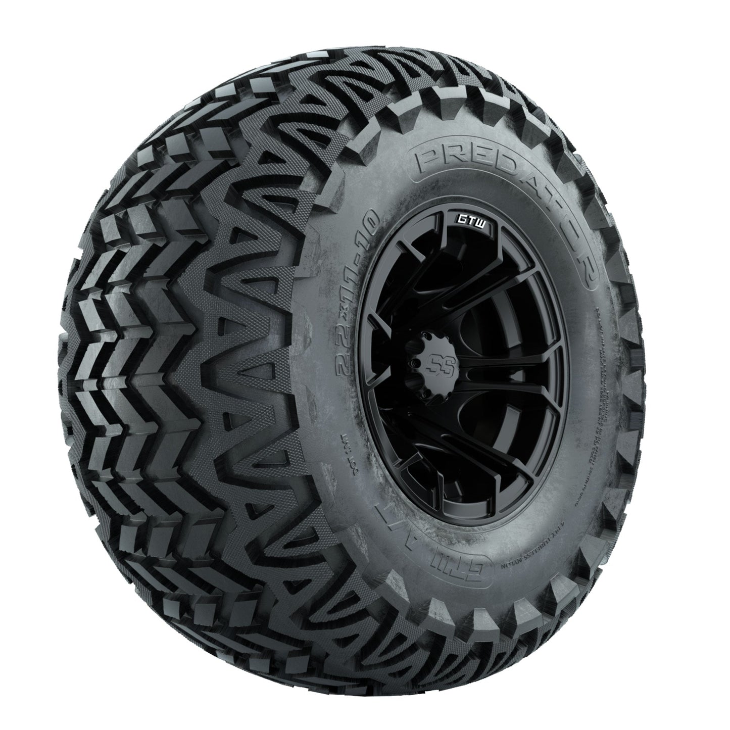 GTW Spyder Matte Black 10 in Wheels with 22x11-10 Predator All Terrain Tires Full Set