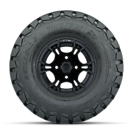 GTW Spyder Matte Black 10 in Wheels with 22x10-10 Timberwolf All Terrain Tires Full Set