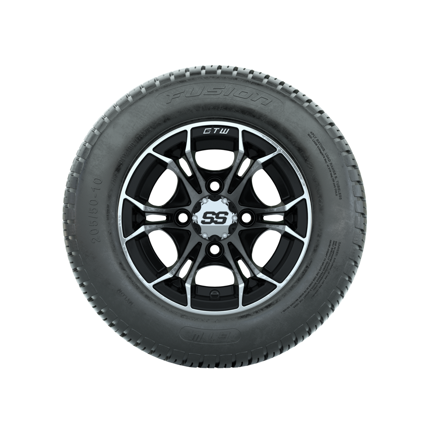 GTW Spyder Machined/Black 10 in Wheels with 205/50-10 Fusion Street Tires Full Set