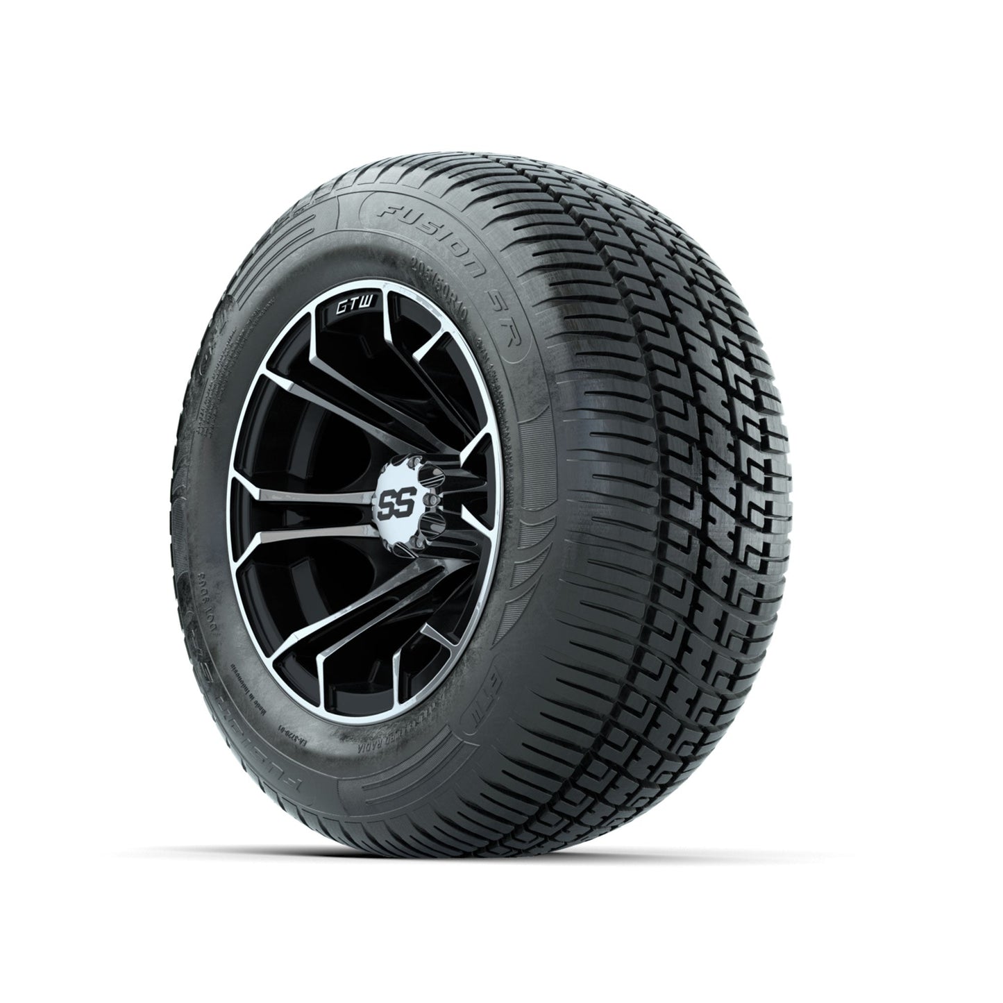 GTW Spyder Machined/Black 10 in Wheels with 205/50-10 Fusion SR Steel Belted Radial Tires Full Set