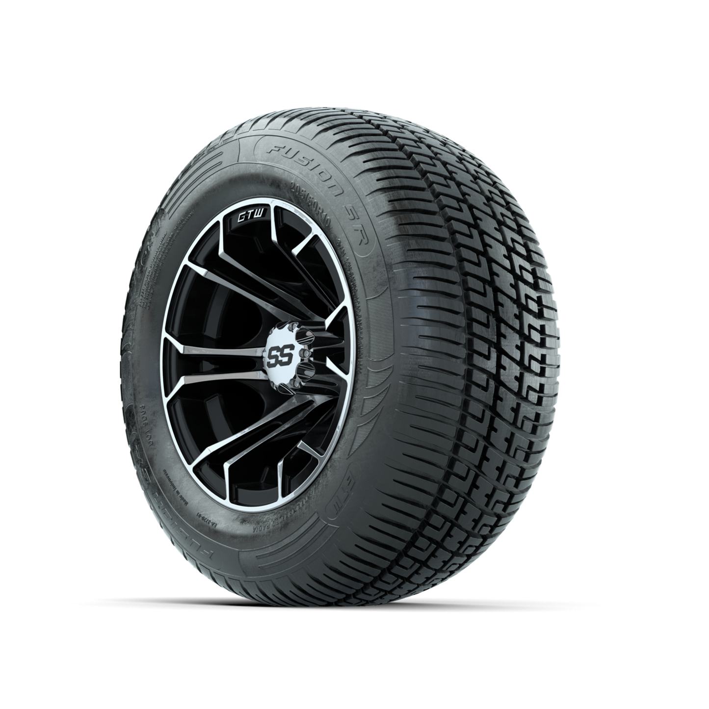 GTW Spyder Machined/Black 10 in Wheels with 205/50-10 Fusion SR Steel Belted Radial Tires Full Set
