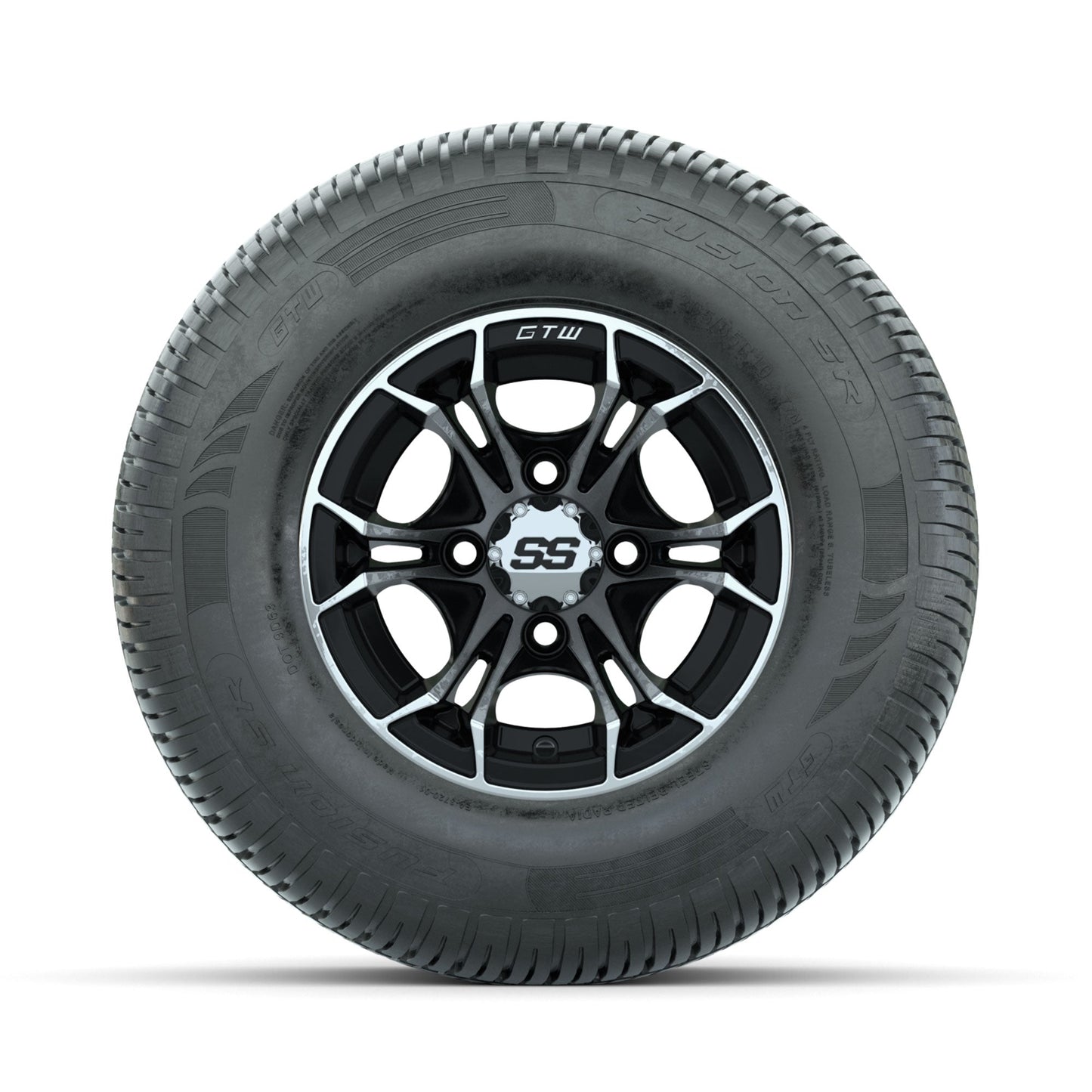 GTW Spyder Machined/Black 10 in Wheels with 205/65-R10 Fusion SR Steel Belted Radial Tires Full Set