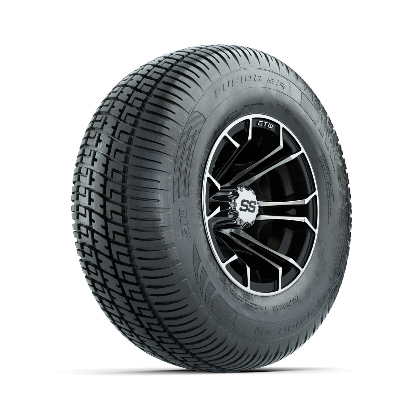 GTW Spyder Machined/Black 10 in Wheels with 205/65-R10 Fusion SR Steel Belted Radial Tires Full Set