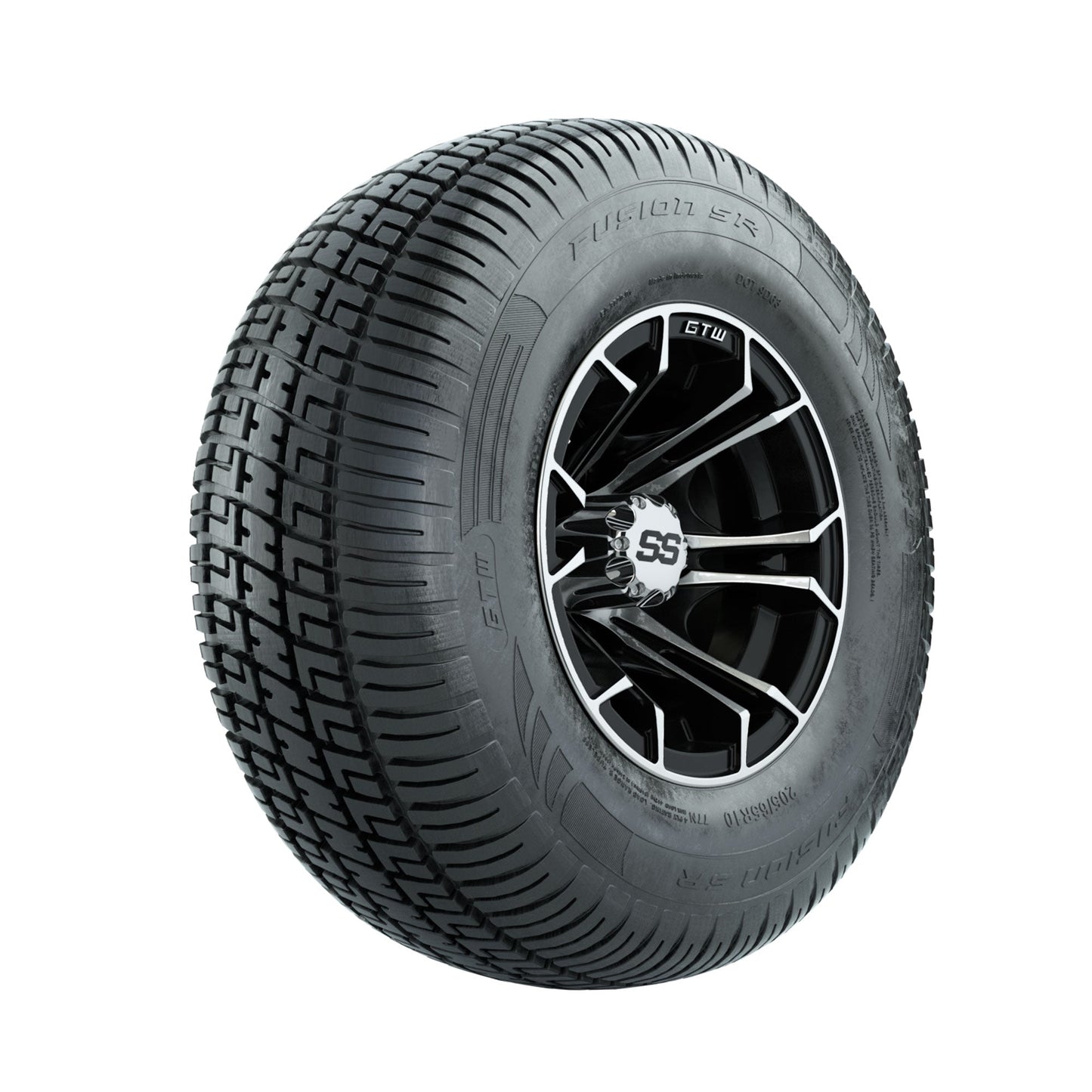 GTW Spyder Machined/Black 10 in Wheels with 205/65-R10 Fusion SR Steel Belted Radial Tires Full Set