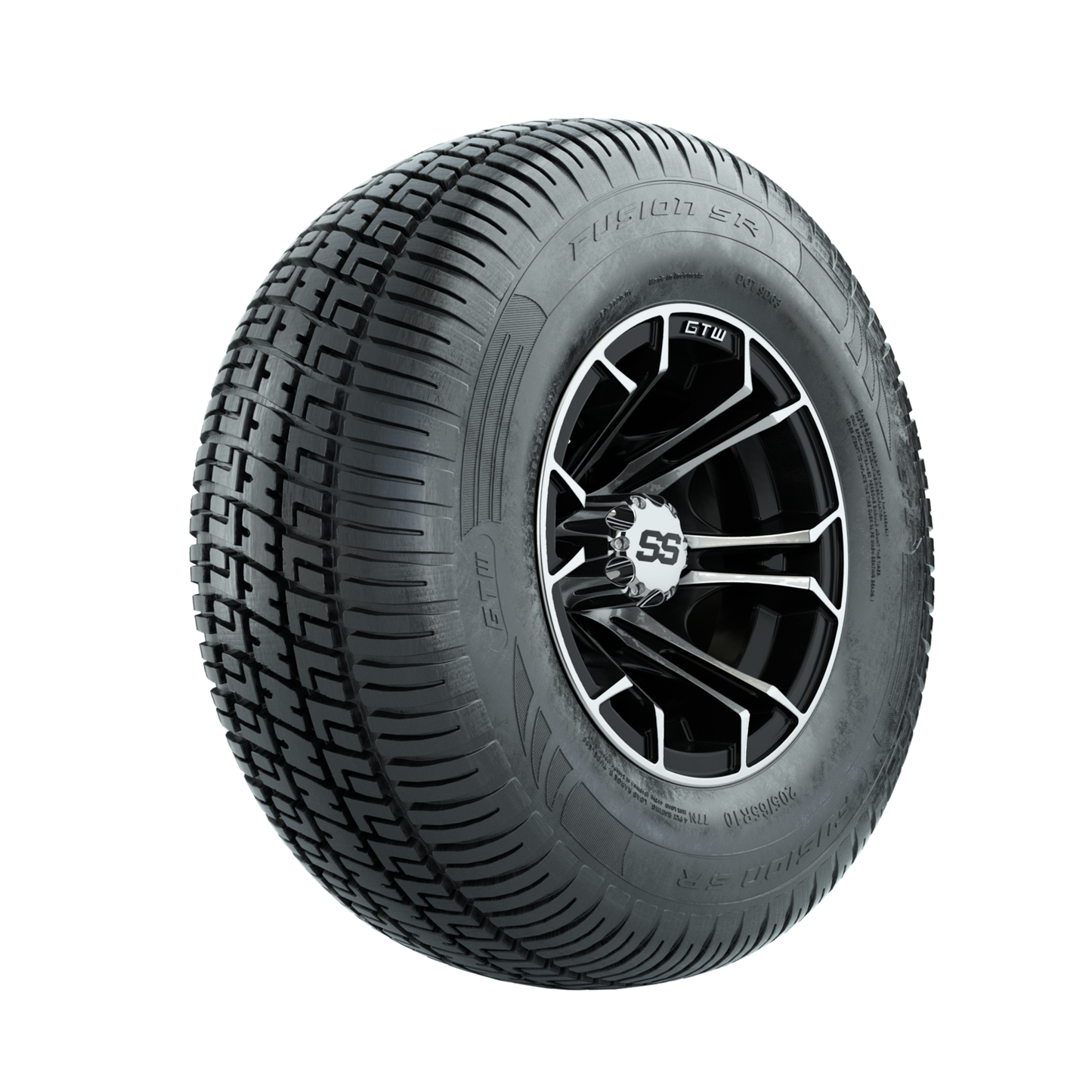 GTW Spyder Machined/Black 10 in Wheels with 205/65-R10 Fusion SR Steel Belted Radial Tires Full Set