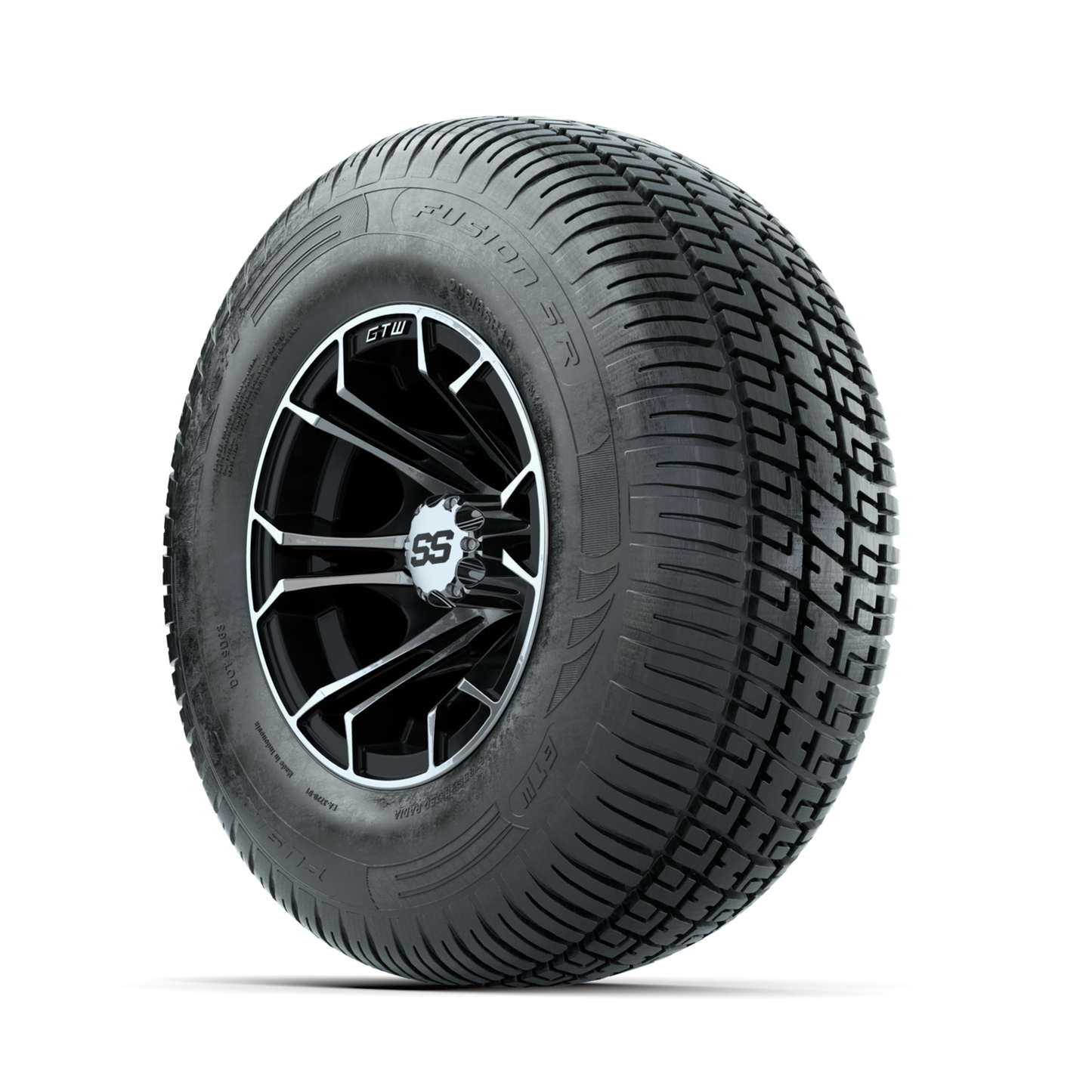 GTW Spyder Machined/Black 10 in Wheels with 205/65-R10 Fusion SR Steel Belted Radial Tires Full Set