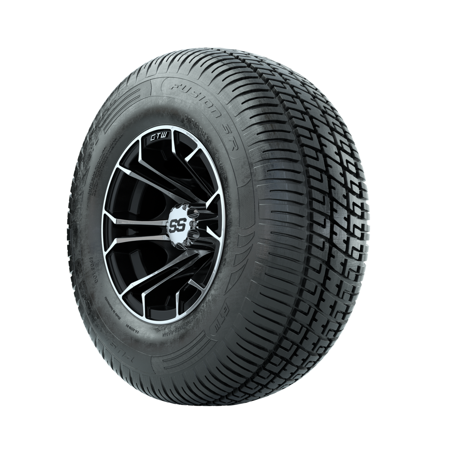 GTW Spyder Machined/Black 10 in Wheels with 205/65-R10 Fusion SR Steel Belted Radial Tires Full Set