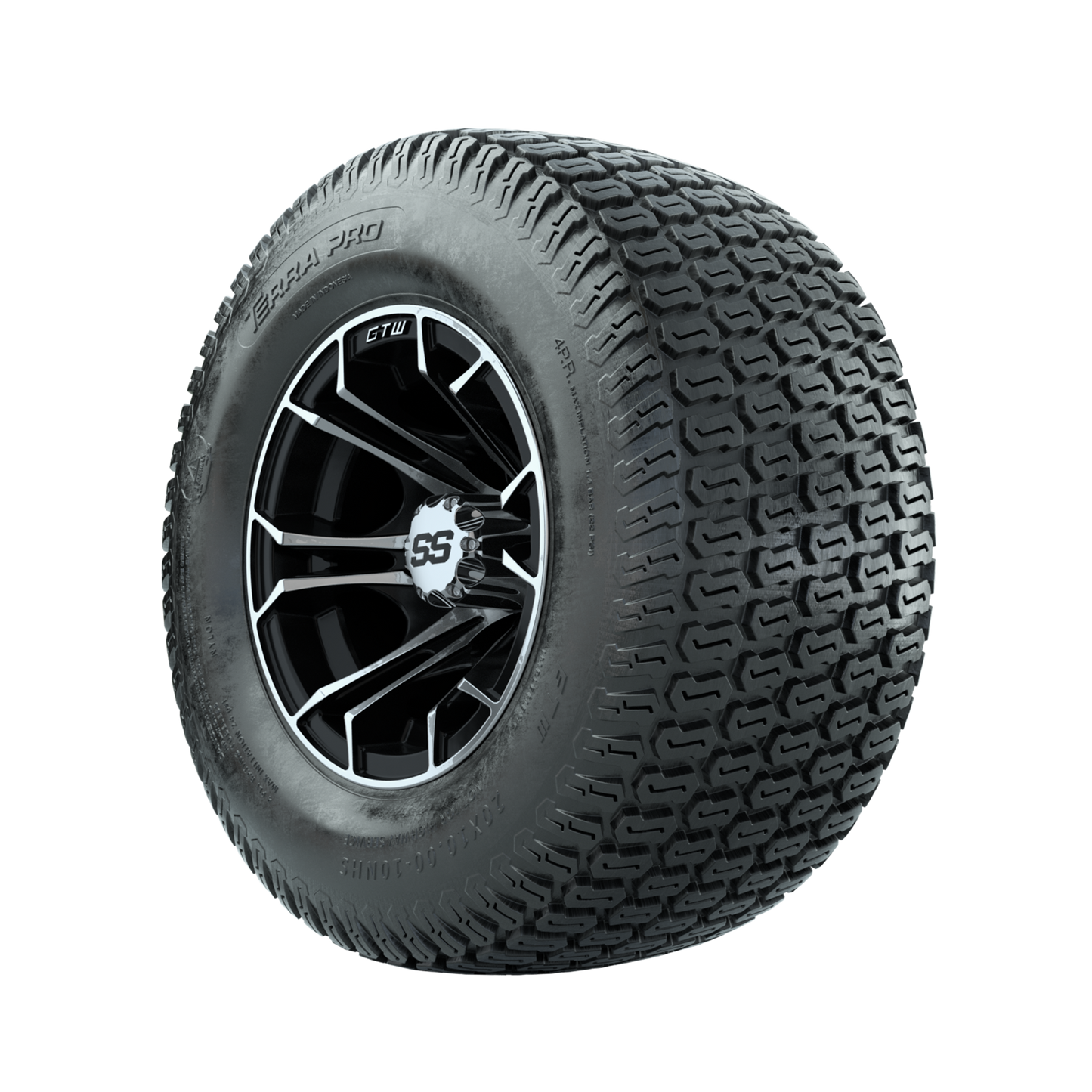GTW Spyder Machined/Black 10 in Wheels with 20x10-10 Terra Pro S-Tread Traction Tires Full Set