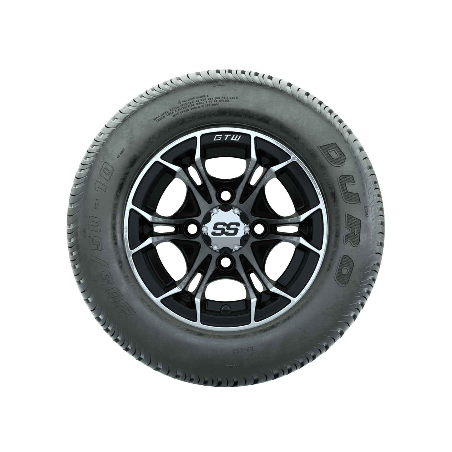 GTW Spyder Machined/Black 10 in Wheels with 205/50-10 Duro Low-profile Tires Full Set