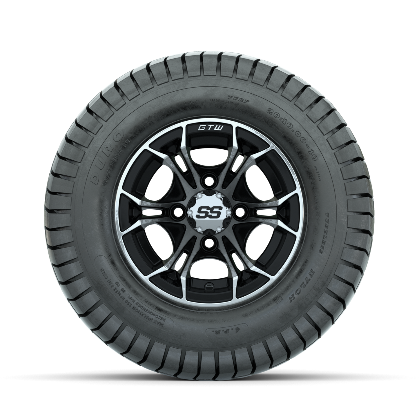 GTW Spyder Machined/Black 10 in Wheels with 20x10-10 Duro Soft Street Tires Full Set