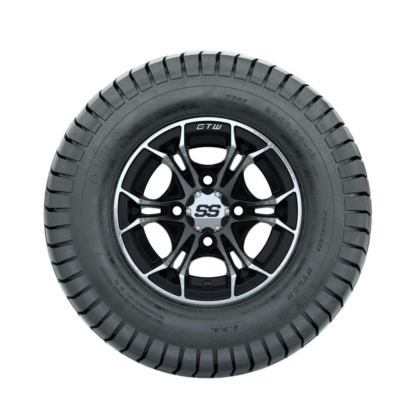 GTW Spyder Machined/Black 10 in Wheels with 20x10-10 Duro Soft Street Tires Full Set
