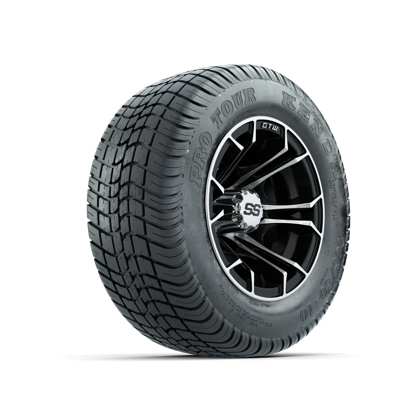 GTW Spyder Machined/Black 10 in Wheels with 205/50-10 Kenda Pro Tour Low-profile Tires Full Set