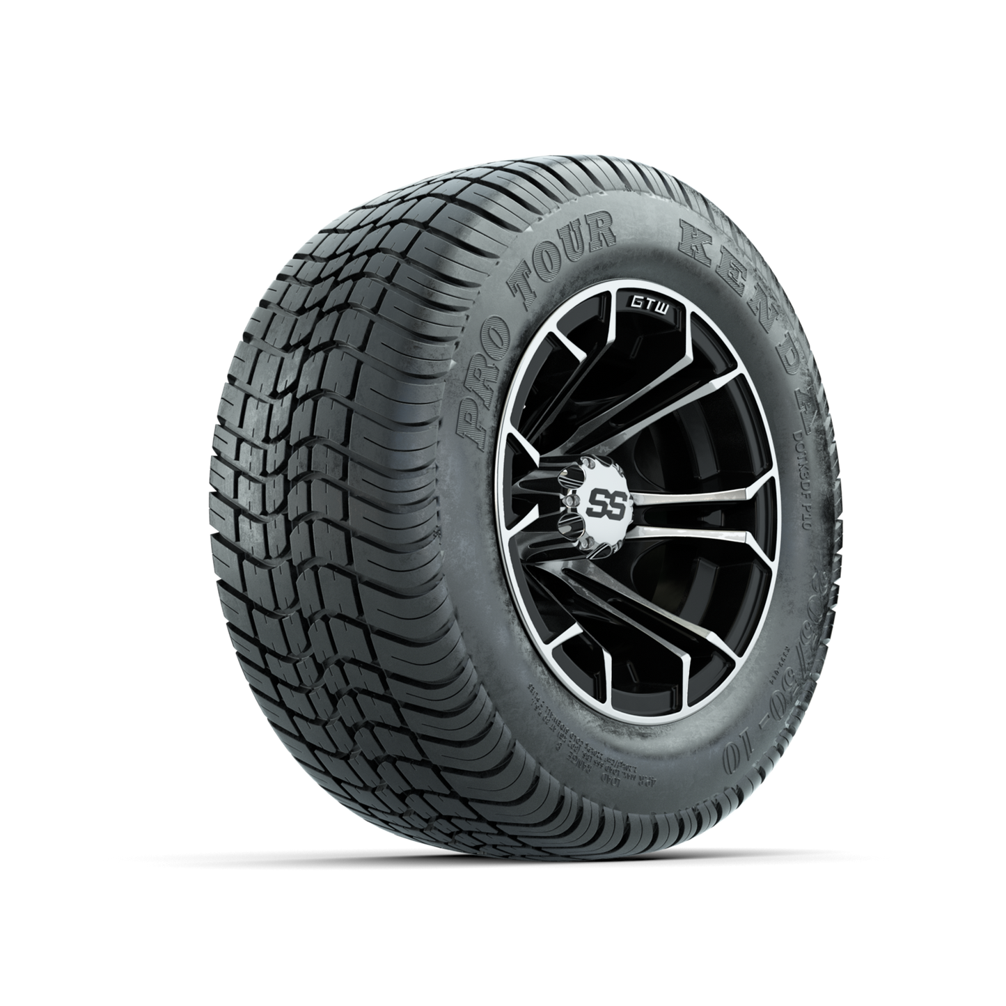 GTW Spyder Machined/Black 10 in Wheels with 205/50-10 Kenda Pro Tour Low-profile Tires Full Set