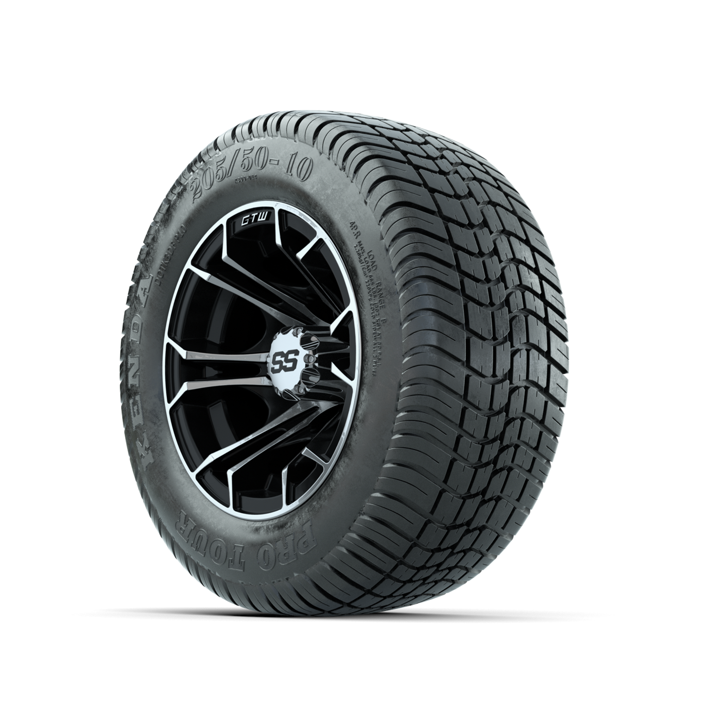 GTW Spyder Machined/Black 10 in Wheels with 205/50-10 Kenda Pro Tour Low-profile Tires Full Set
