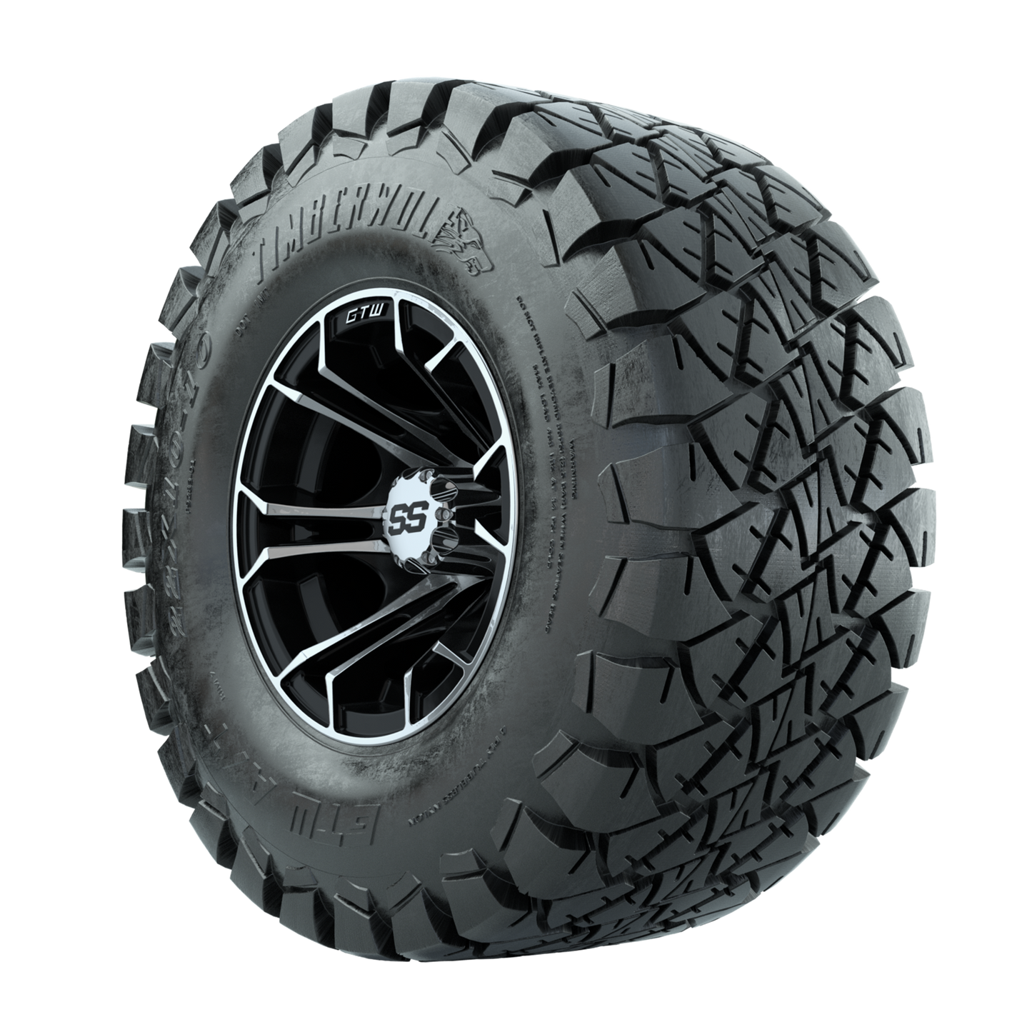 GTW Spyder Machined/Black 10 in Wheels with 22x10-10 Timberwolf All Terrain Tires Full Set