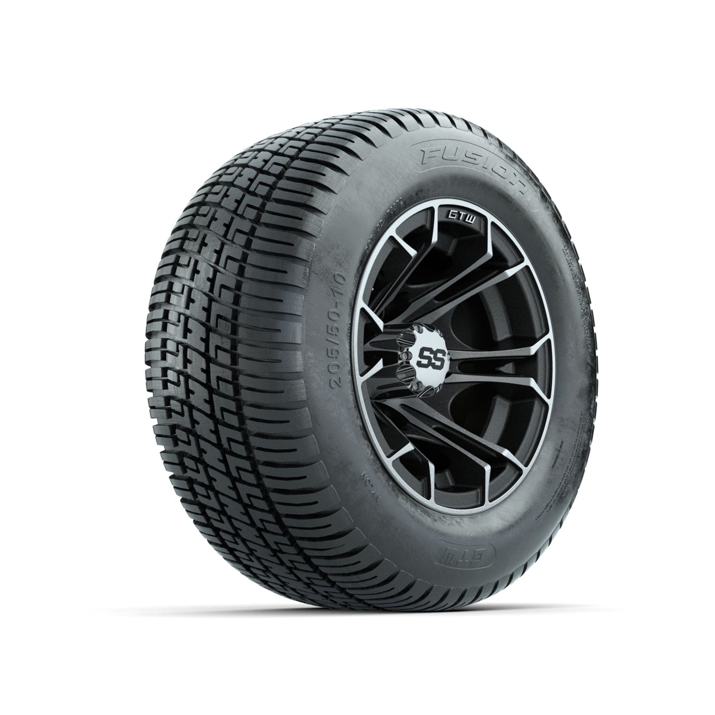 GTW Spyder Machined/Matte Grey 10 in Wheels with 205/50-10 Fusion Street Tires Full Set