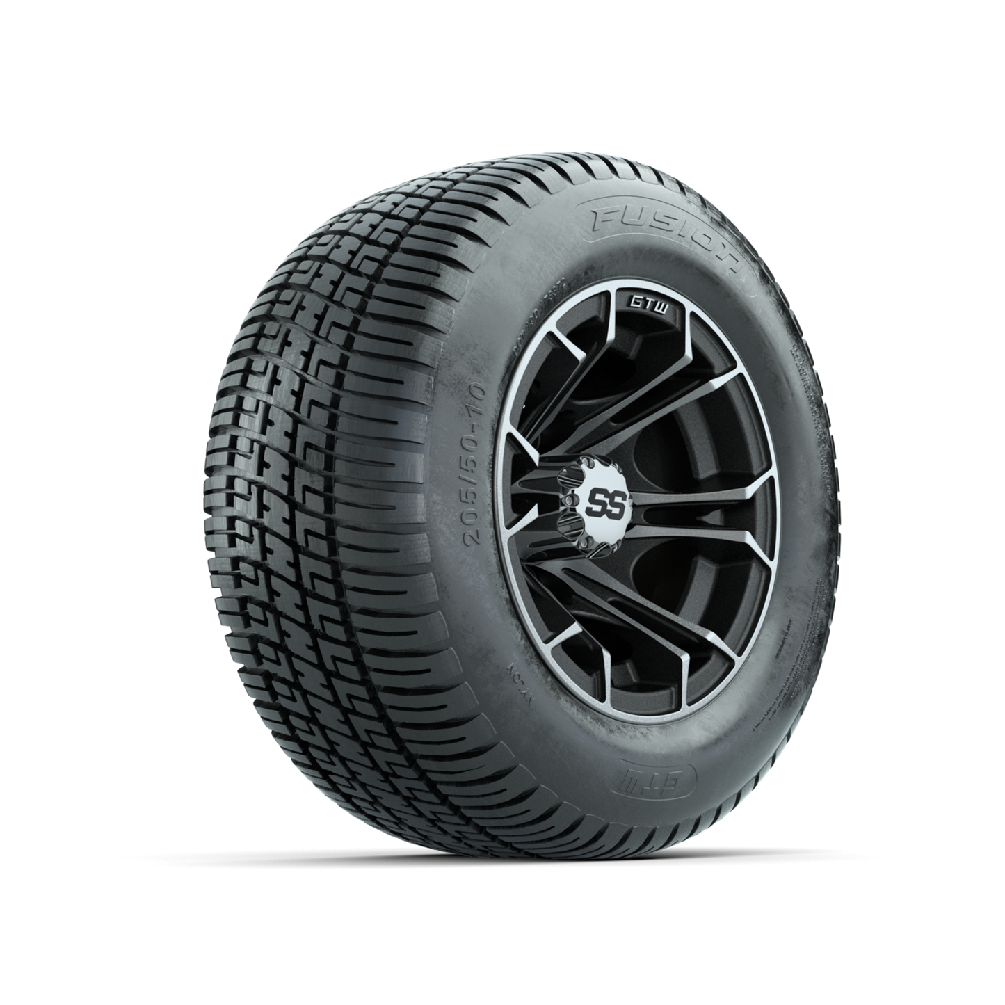 GTW Spyder Machined/Matte Grey 10 in Wheels with 205/50-10 Fusion Street Tires Full Set