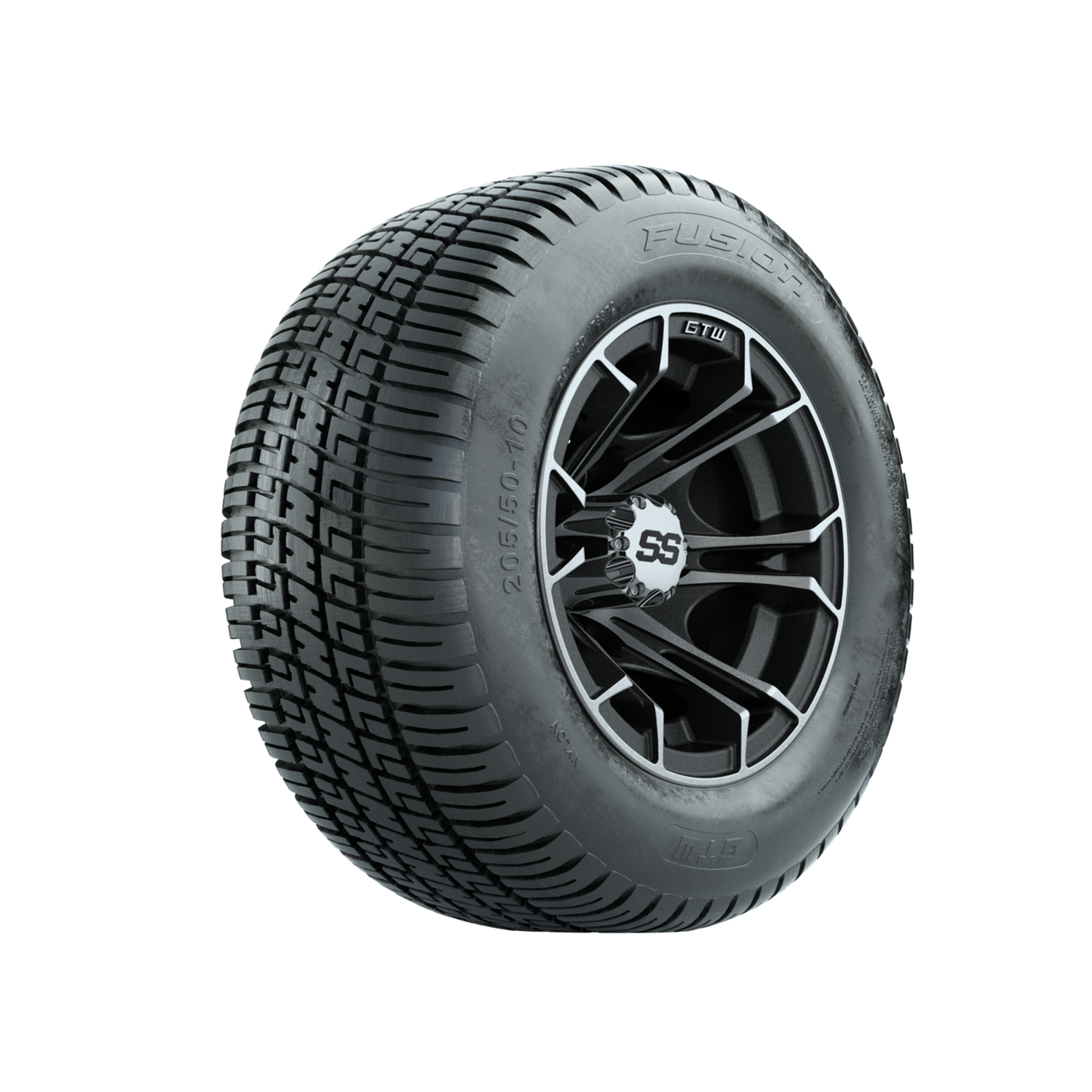 GTW Spyder Machined/Matte Grey 10 in Wheels with 205/50-10 Fusion Street Tires Full Set