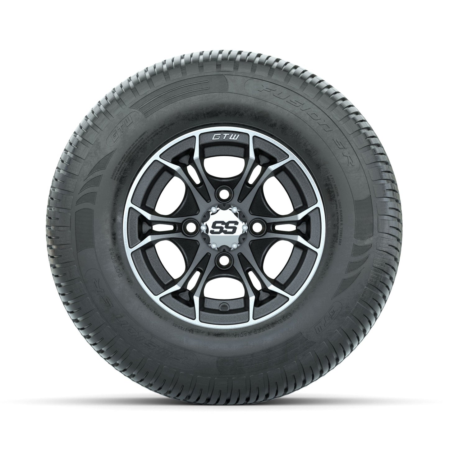 GTW Spyder Machined/Matte Grey 10 in Wheels with 205/65-R10 Fusion SR Steel Belted Radial Tires Full Set